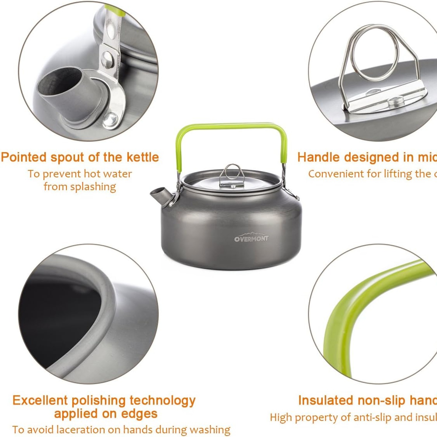 Overmont 1.2L Aluminum Camping Kettle, detail view